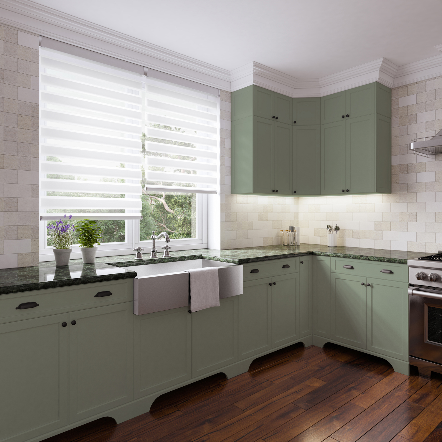 Miragekitchenpoisewhitegreenunits Meridian Blinds